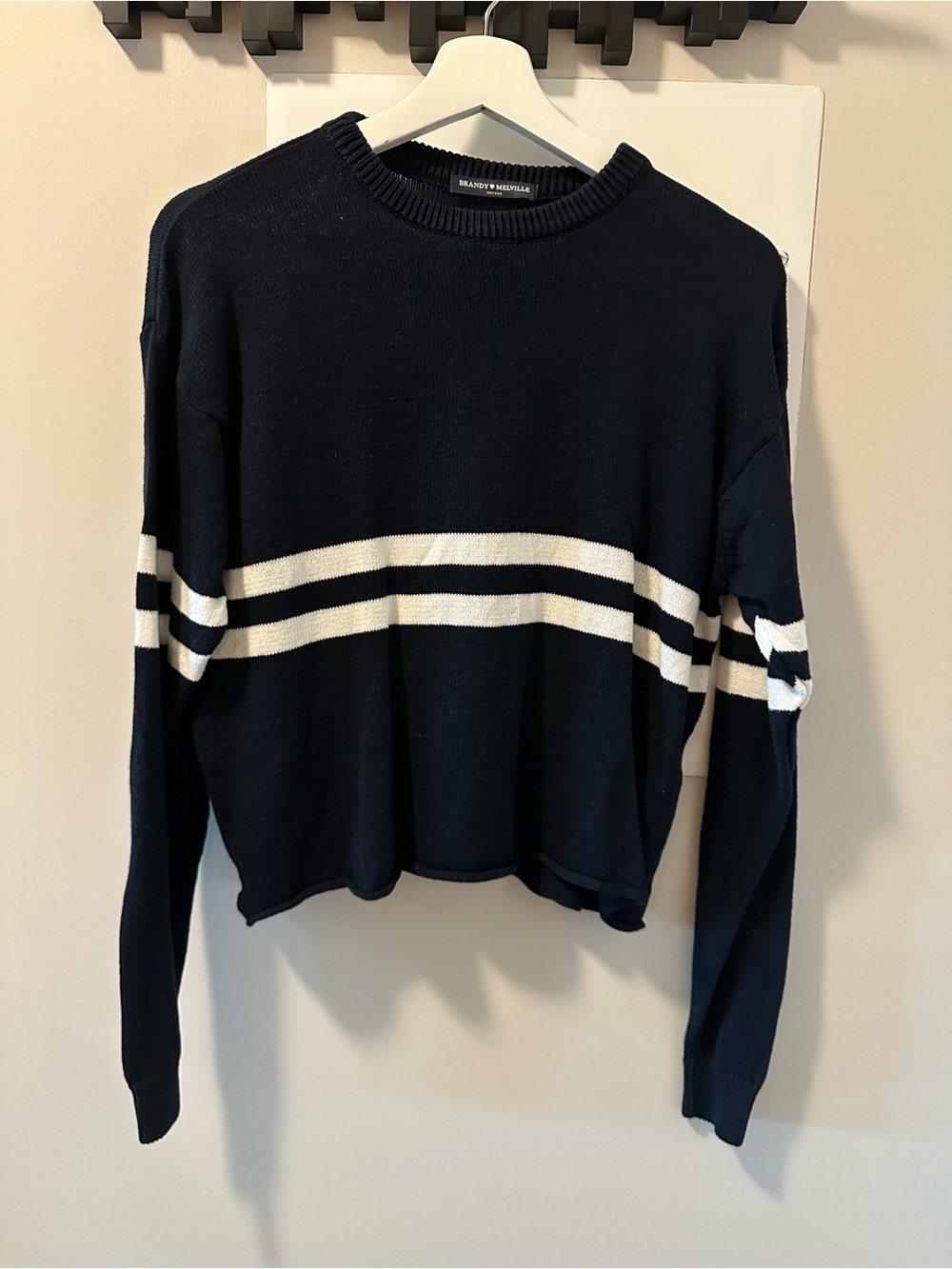 Brandy Melville Navy & White Striped Crewneck Sweater